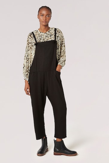 Apricot Black Linen Blend Relaxed Fit Dungarees