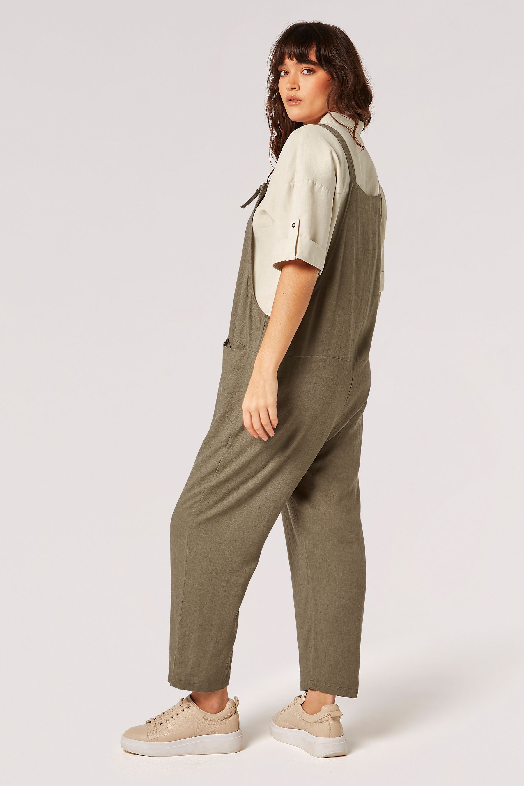 Apricot Green Linen Dungarees