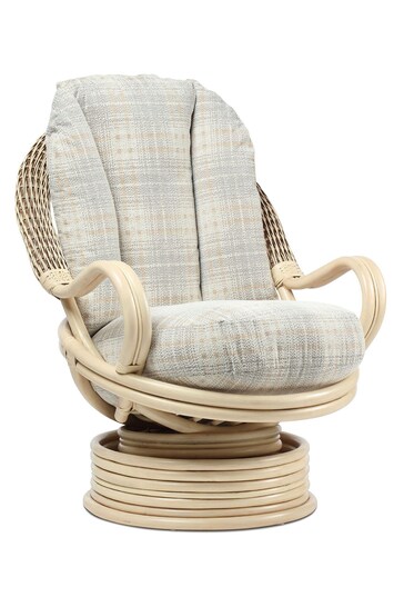 Desser Grey Athena Check Clifton Natural Rattan Conservatory Swivel Rocker Chair