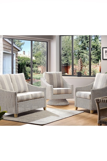 Desser Grey Athena Stripe Dijon Rattan Indoor Conservatory 2 Seater Sofa and 2 Armchairs Suite