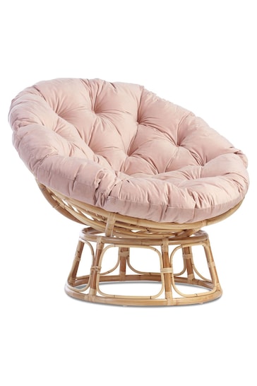 Desser Velvet Blush Papasan Wicker Rattan Chair