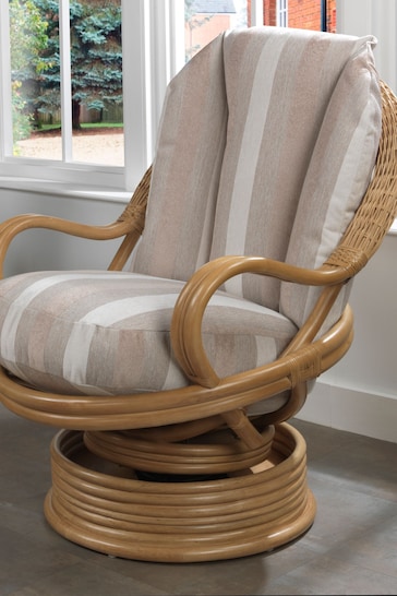 Desser Duke Beige Stripe Seville Rattan 360 Conservatory Swivel Rocking Chair