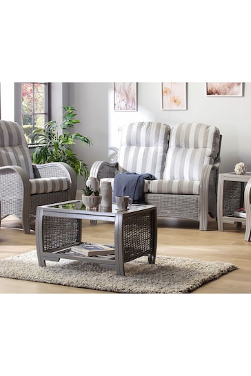 Desser Grey Athena Check Turin Light Oak Conservatory 2 Seater Sofa And Coffe Table Set