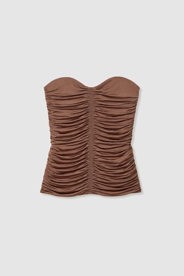 Reiss Mink Marina Ruched Strapless Tube Top
