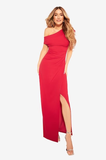 Lipsy Red Off The Shoulder Gathered Waist Maxi Dress