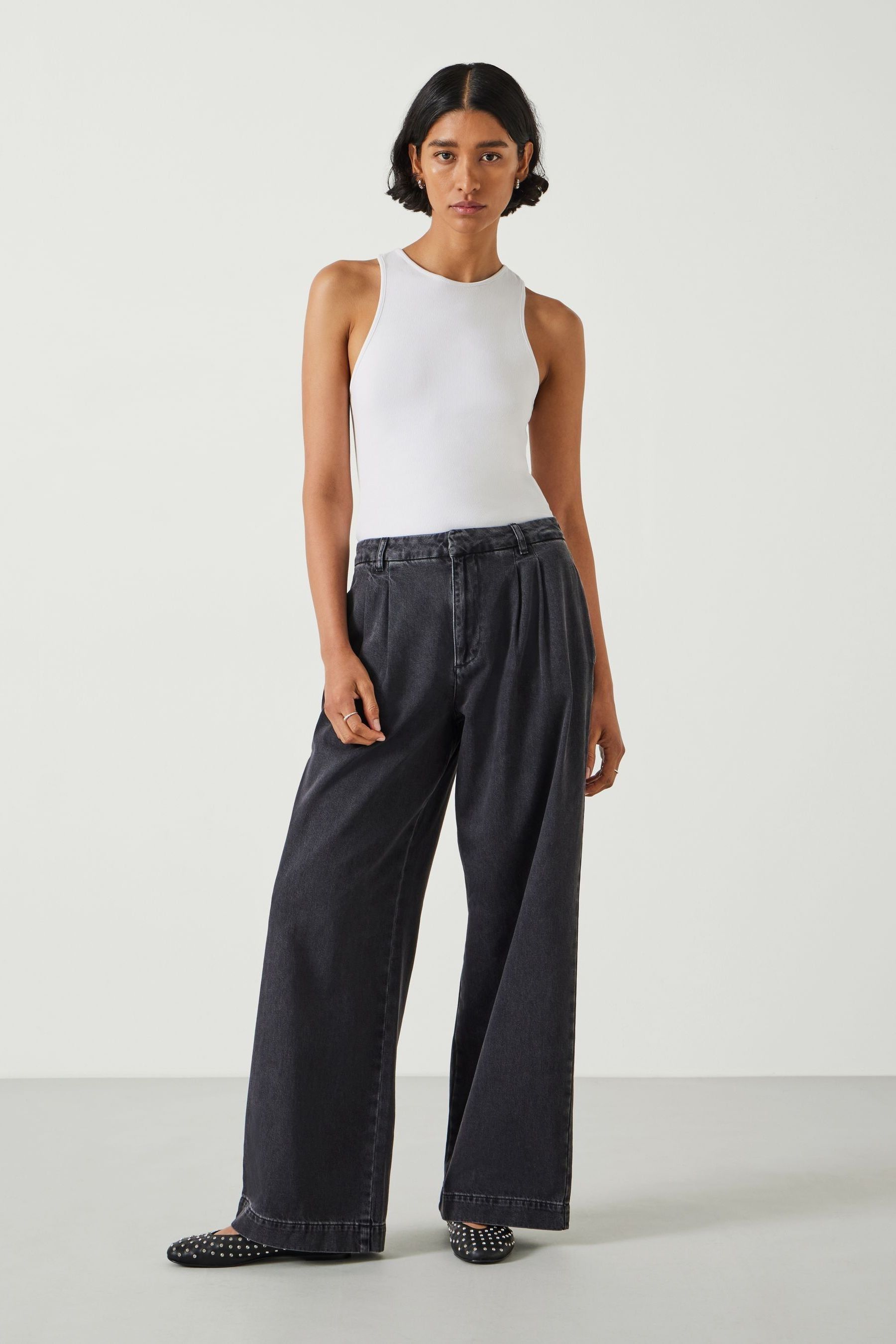 Buy Hush Black Lya Pleated Wide Leg Jeans from the Next UK online shop