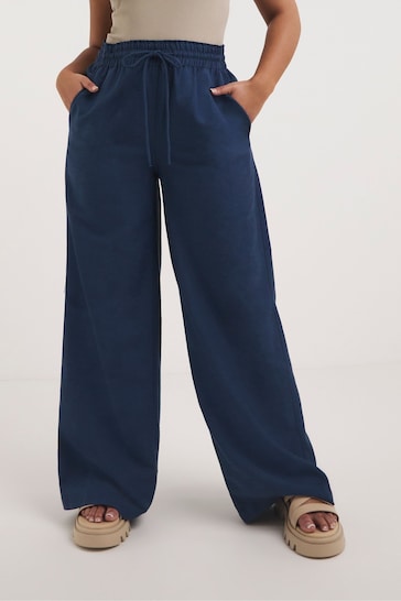 Simply Be Blue Linen Mix Wide Leg Trousers