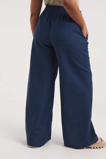 Simply Be Blue Linen Mix Wide Leg Trousers