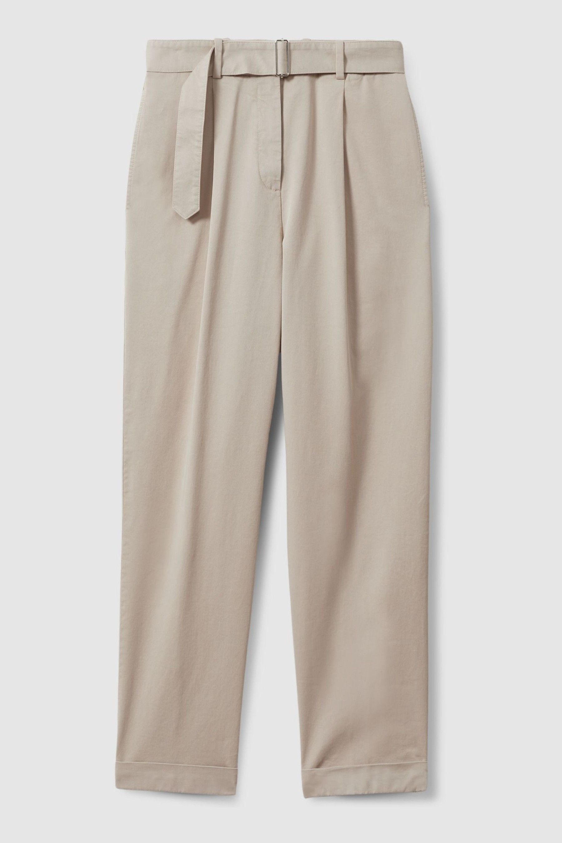 Buy Reiss Stone Hutton Cropped Cotton Blend Belted Trousers from the Next UK online shop