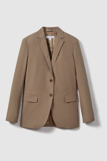 Reiss Taupe Hope Single Breasted Cotton Blazer