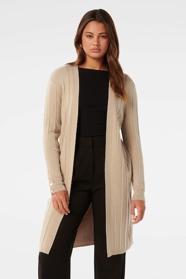 Forever New Cream Daphne Long Line Ribbed Cardigan
