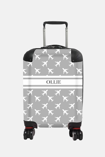 Personalised Grey Aeroplane Suitcase by Koko Blossom