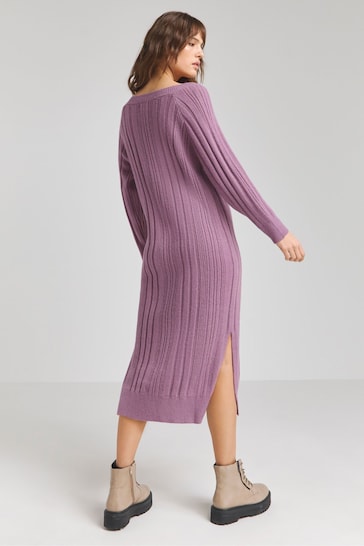Simply Be Purple Rib V-Neck Midaxi Dress