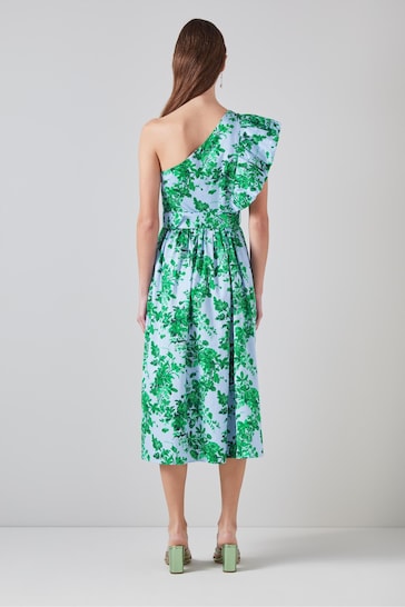 LK Bennett Maud Neon Garden Print Cotton One-Shoulder Dress
