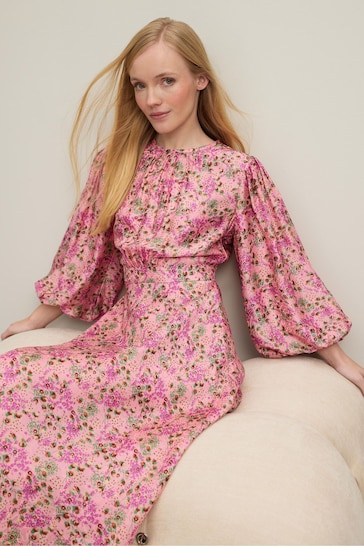 LK Bennett Lois Neon Garden Print Viscose-Silk Blend Dress