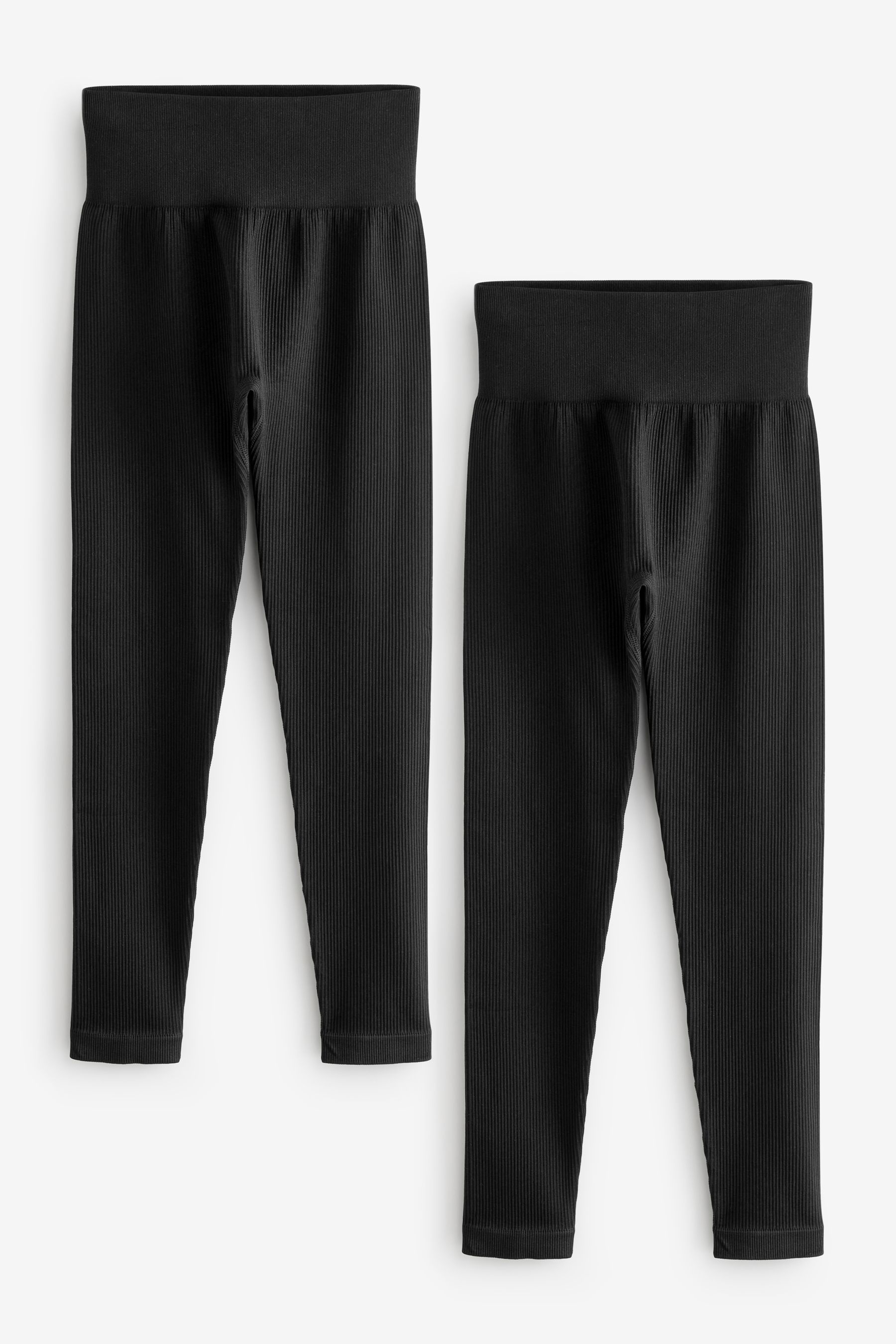 Black Ribbed High Waisted Leggings 2 Pack