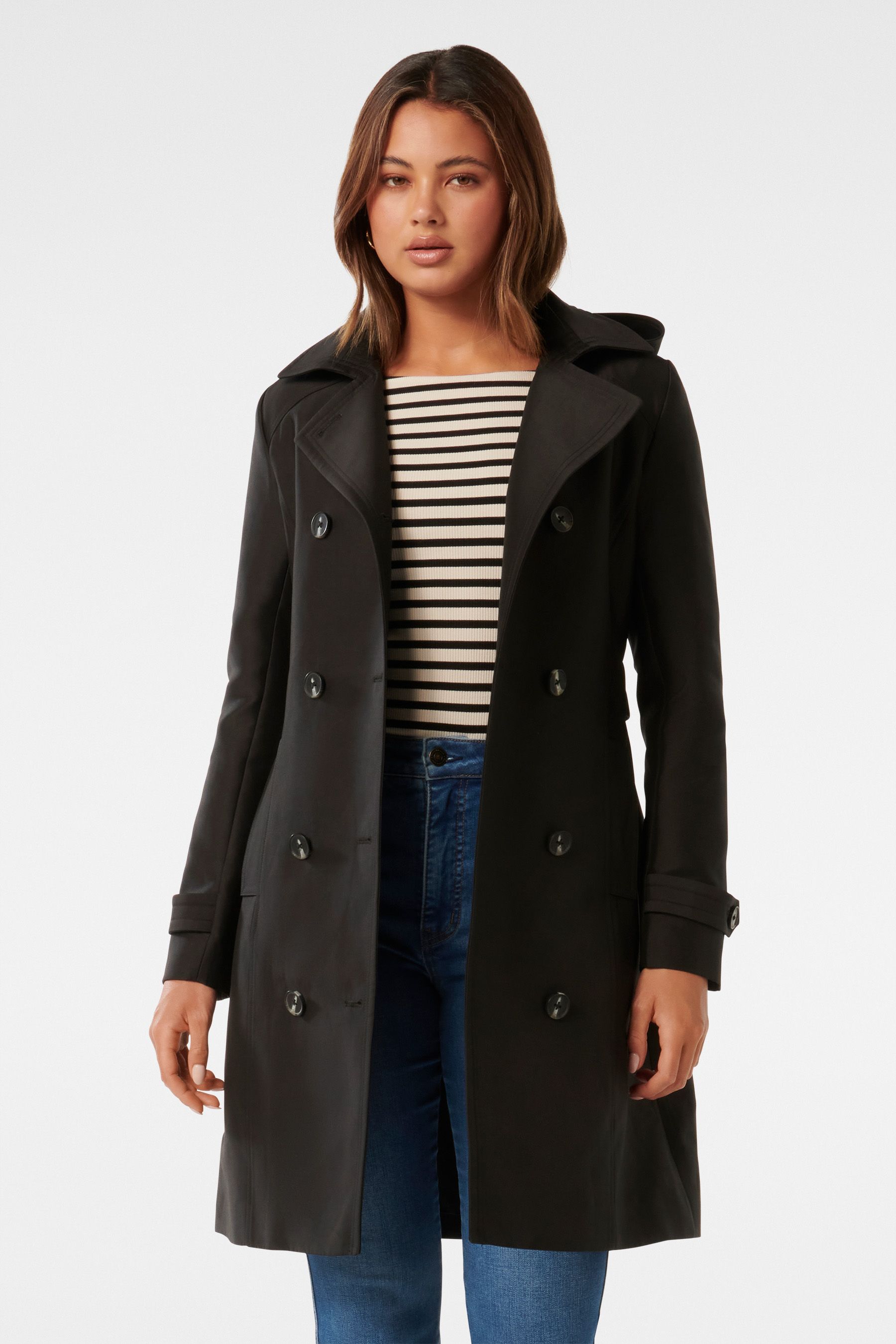 Short hooded top trench coat womens