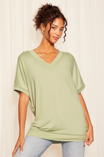 Friends Like These Green Short Sleeve V Neck Tunic Top