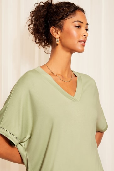 Friends Like These Green Short Sleeve V Neck Tunic Top