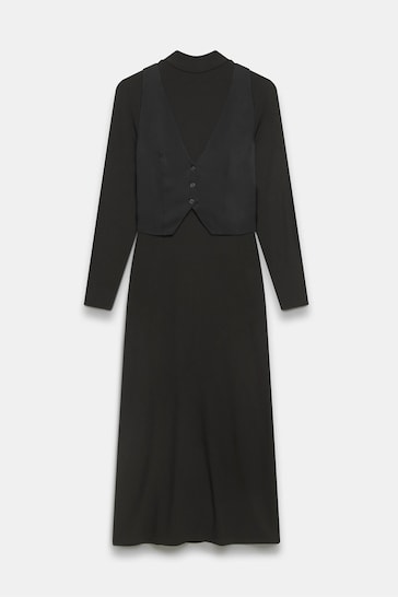 Mint Velvet Black Waistcoat Midi Dress