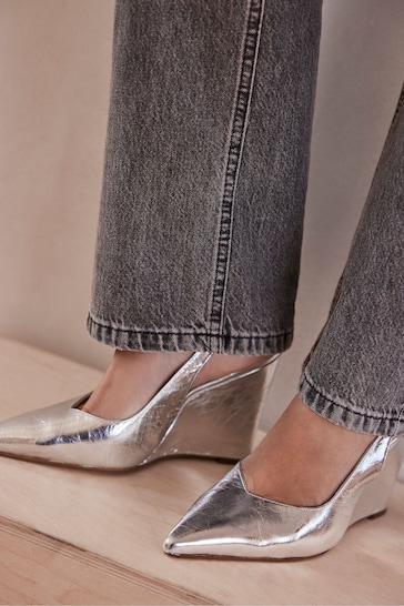Mint Velvet Silver Silver Pointed Wedge Heels