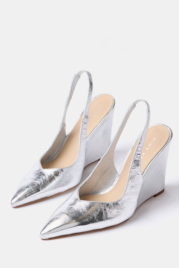 Mint Velvet Silver Silver Pointed Wedge Heels