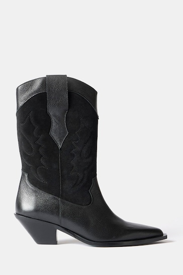 Mint Velvet Black Leather Cowboy Boots