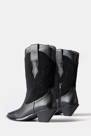Mint Velvet Black Leather Cowboy Boots