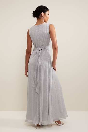 Phase Eight Silver Artemis Plisse Shimmer Maxi Dress