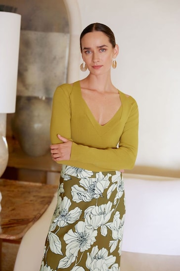 Phase Eight Green Amalia Floral Midi Skirt