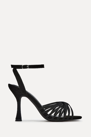 Linzi Black Fleur Heeled Sandals With Flared Stiletto