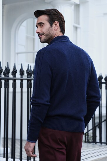 Pure Collection Wool Blend Zip Through Jumper with Cashmere