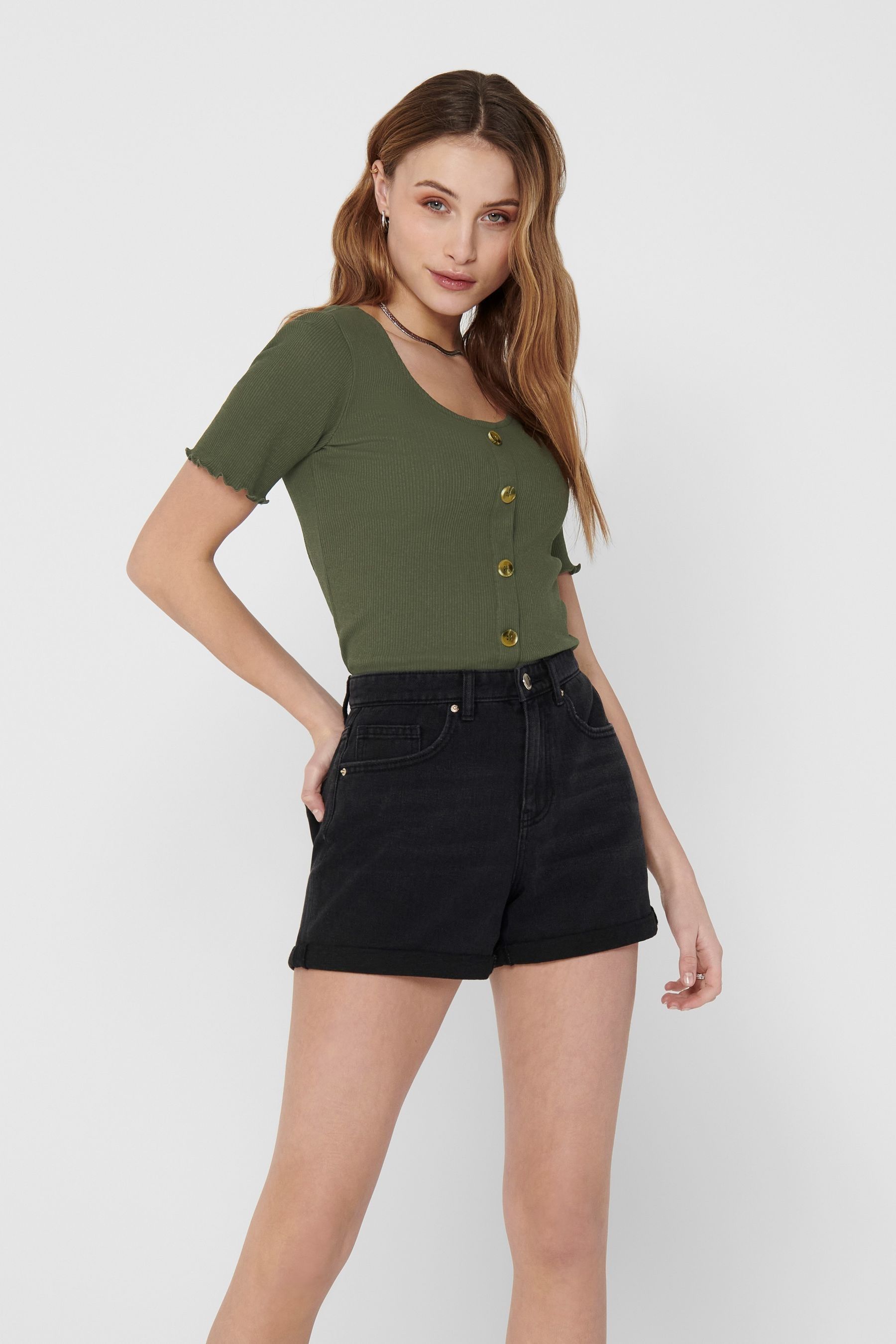 High waisted 2025 button up shorts