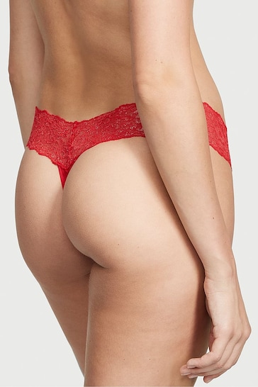 Victoria's Secret Lipstick Red Posey Lace Waist Thong Knickers
