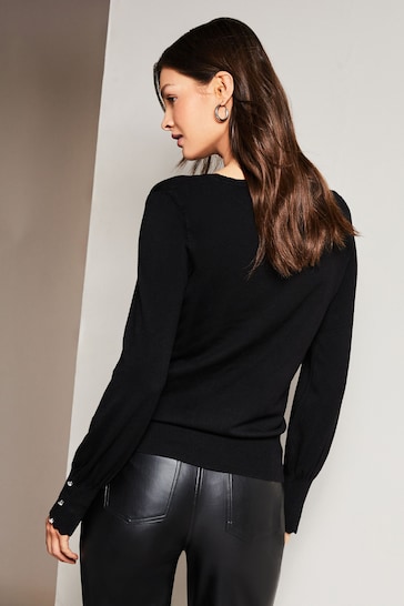 Lipsy Black Scallop Detail Long Sleeve Knitted Jumper