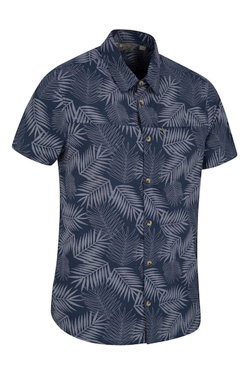 Mountain Warehouse Navy Tropical Printed Mens Short Sleeved Shirt