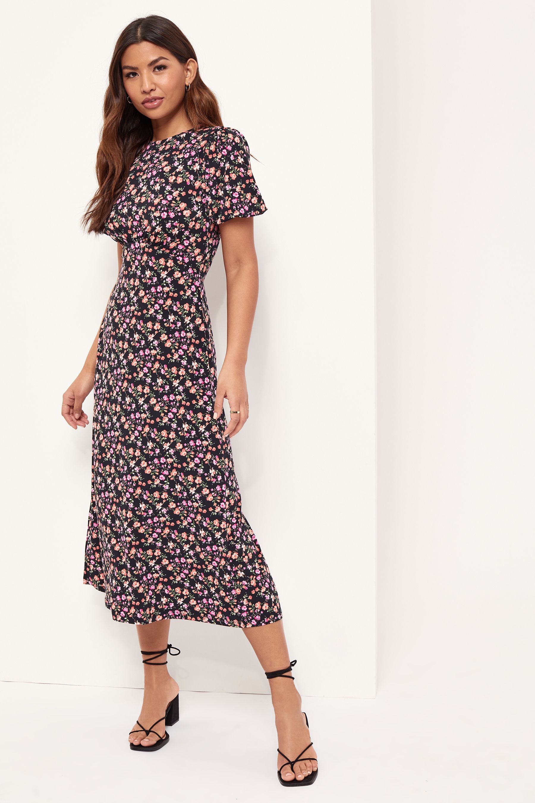 Buy Lipsy Floral Jersey Puff Short Sleeve Underbust Midi Dress