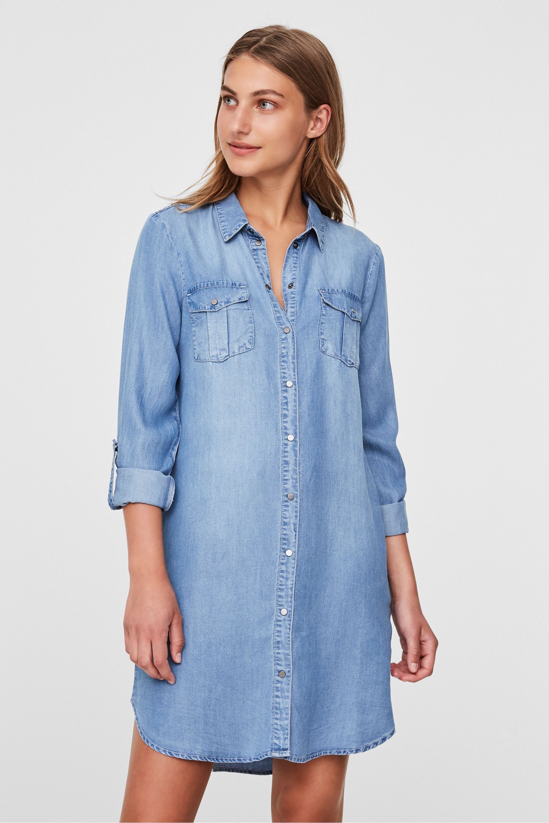 Buy Vero Moda Light Blue Wash Lightweight Denim Shirt Dress from
