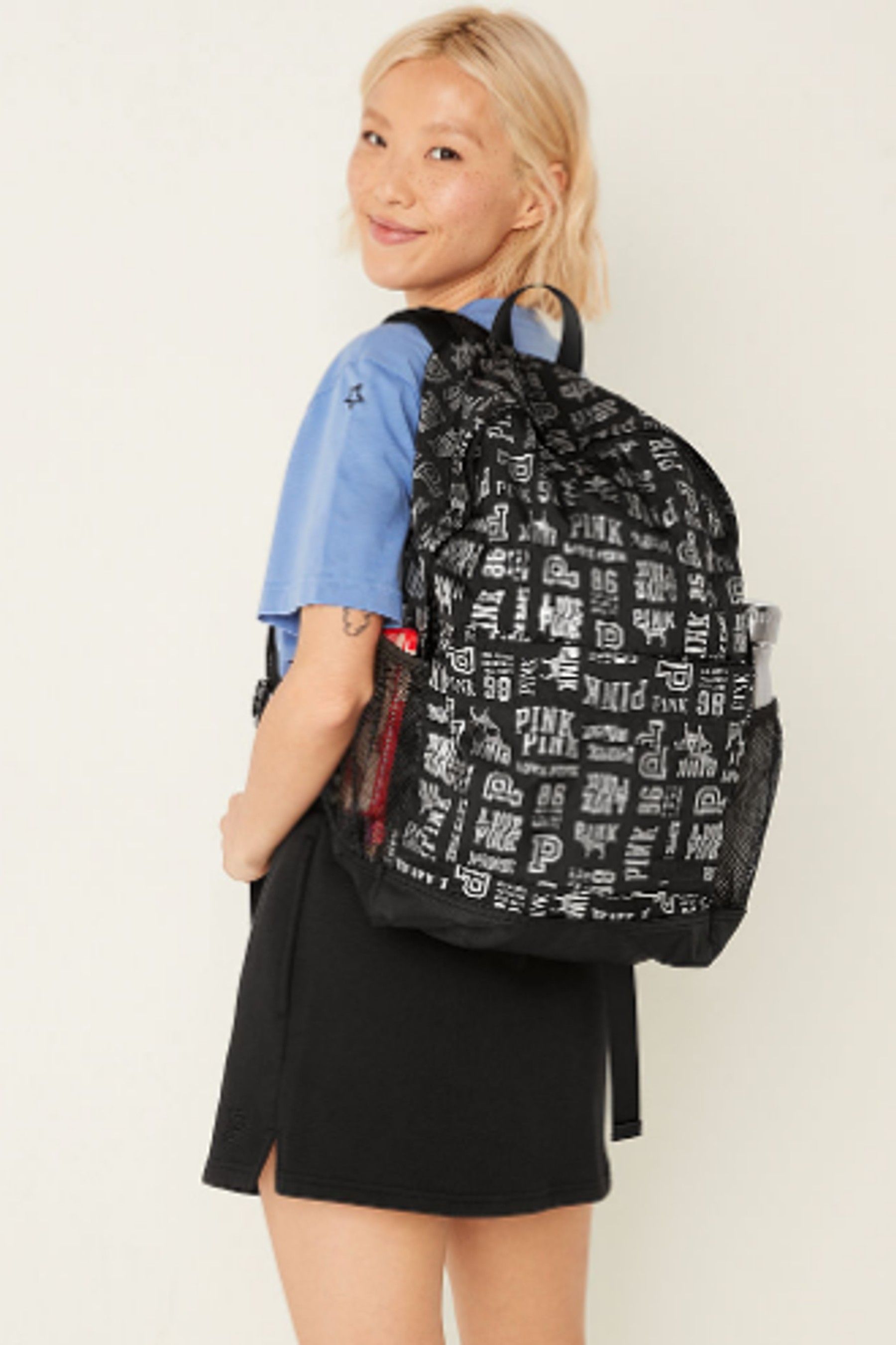 Black and white pink backpack cheap