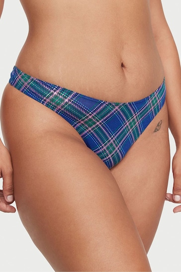 Victoria's Secret Night Ocean Lovely Plaid High Leg Scoop Thong Knickers