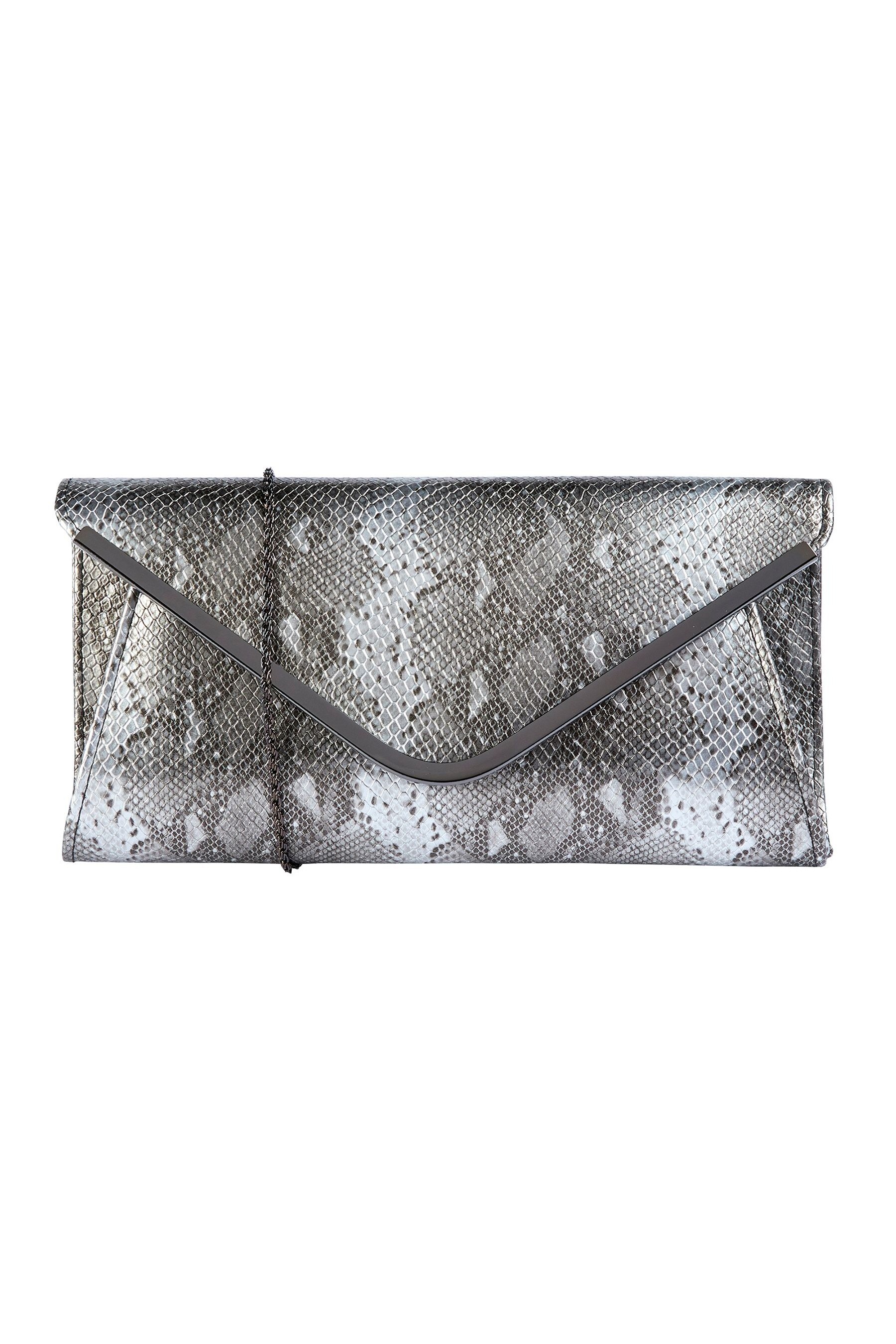Silver snake print clutch bag new arrivals