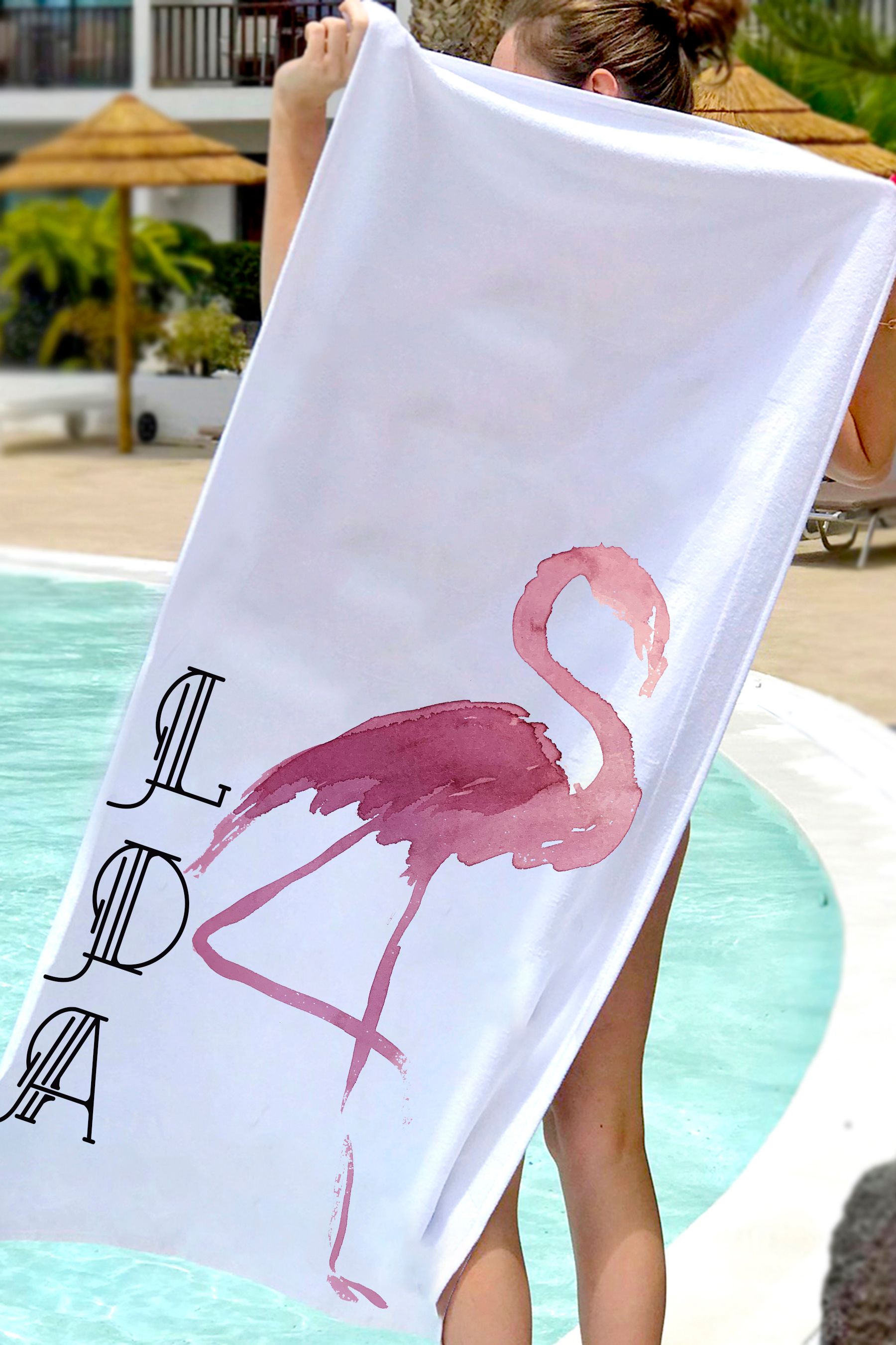 Personalised flamingo beach towel store