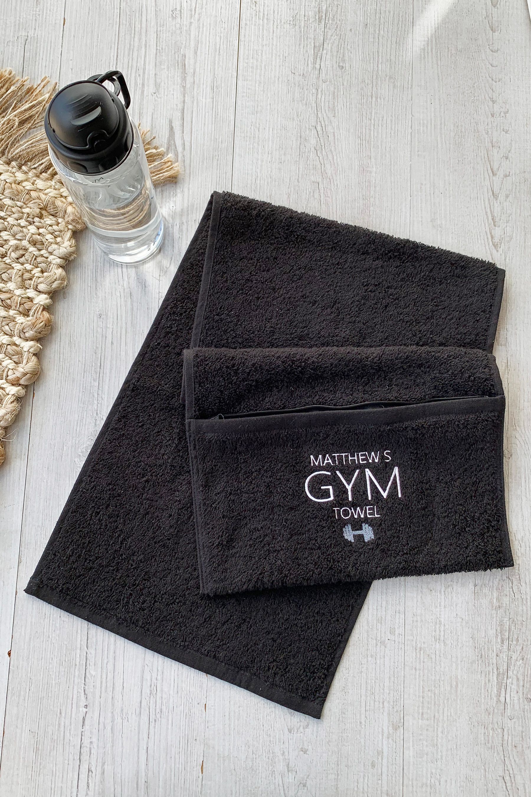 Personalised gym towel sales with zip pocket