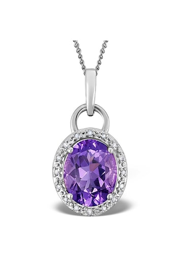 The Diamond Store Purple Amethyst 2.34CT And Diamond 9K White Gold Pendant Necklace