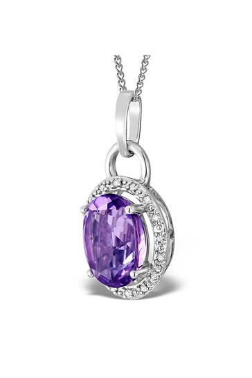 The Diamond Store Purple Amethyst 2.34CT And Diamond 9K White Gold Pendant Necklace
