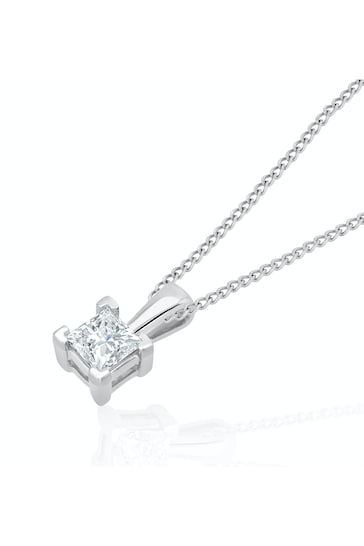 The Diamond Store White Princess Cut Lab Diamond Pendant Necklace 0.15CT in 9K White Gold