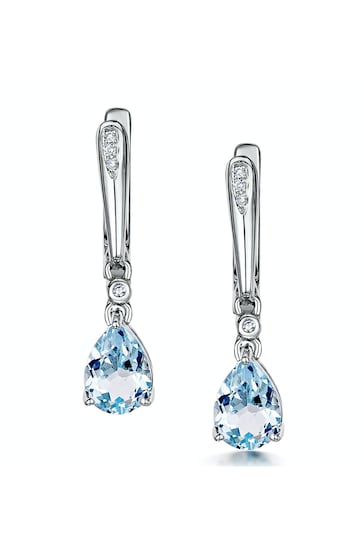 The Diamond Store Blue Stellato Blue Topaz and Diamond Earrings 0.03ct in 9K White Gold