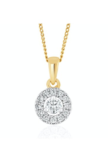 The Diamond Store White Lab Diamond Halo Pendant Necklace 0.25ct H/Si in 9K Gold