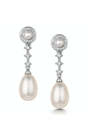 The Diamond Store White Stellato Collection Pearl and Diamond Earrings in 9K White Gold