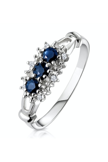 The Diamond Store Blue Sapphire 0.34ct And Diamond 9K White Gold Ring